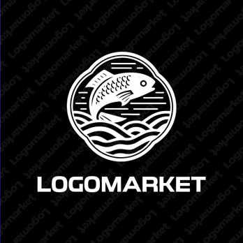 魚と家紋と波のロゴ