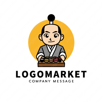 寿司と侍とキャラクターのロゴ