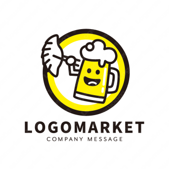 ビールと餃子とキャラクターのロゴ