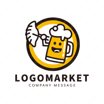 ビールと餃子とキャラクターのロゴ