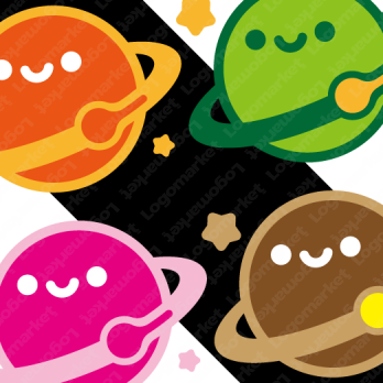 かわいいと惑星と星のロゴ