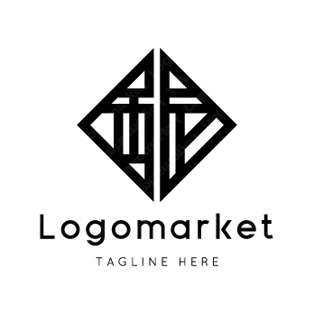 銀と家紋と文字紋のロゴ