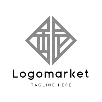 銀と家紋と文字紋のロゴ