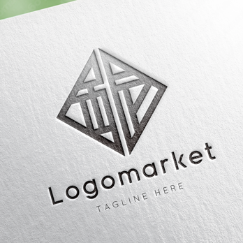 銀と家紋と文字紋のロゴ