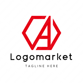 Aとaと六角形のロゴ