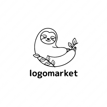 ナマケモノとキャラクターロゴと葉のロゴ