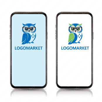 フクロウとめがねとキャラクターロゴのロゴ