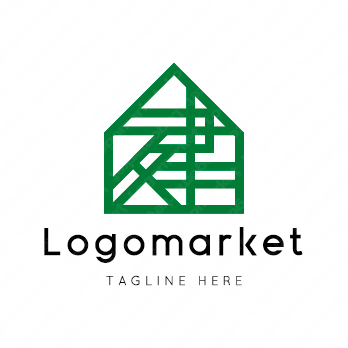 建と家と家紋のロゴ