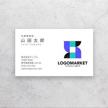 フラットデザインと幾何学模様とアルファベットのロゴ