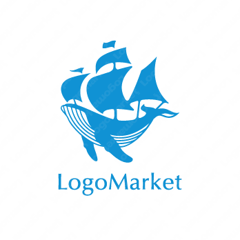 クジラと帆船と海のロゴ
