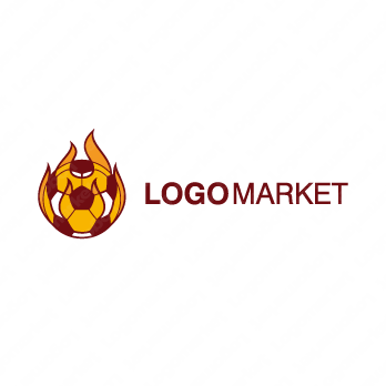 ボールと炎とフットボールのロゴ