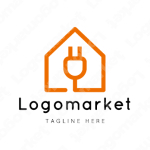 電気と電源プラグと家のロゴ