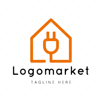 電気と電源プラグと家のロゴ