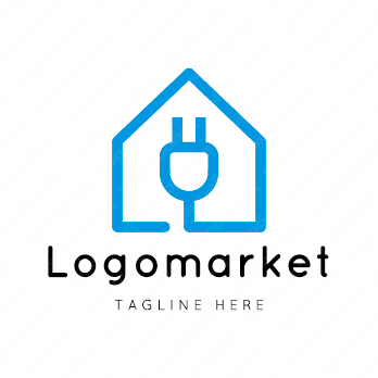 電気と電源プラグと家のロゴ