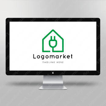 電気と電源プラグと家のロゴ