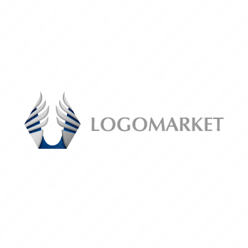 六角形と翼と羽根のロゴ