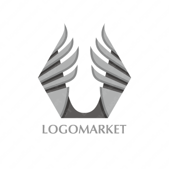 六角形と翼と羽根のロゴ