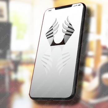 六角形と翼と羽根のロゴ