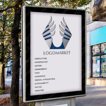 六角形と翼と羽根のロゴ