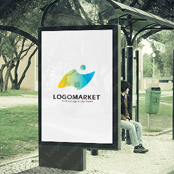 人と変化と旗のロゴ