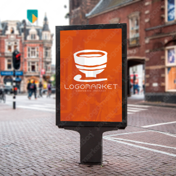 丼とごはんと手書きのロゴ