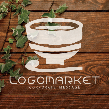 丼とごはんと手書きのロゴ