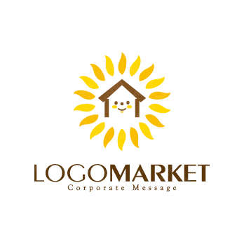 家と太陽と花のロゴ