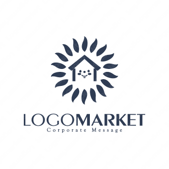 家と太陽と花のロゴ