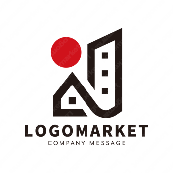 Jと街並みと日本のロゴ