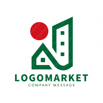 Jと街並みと日本のロゴ