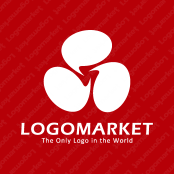 吹き出しと家紋と渦のロゴ