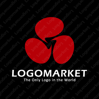 吹き出しと家紋と渦のロゴ