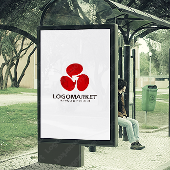 吹き出しと家紋と渦のロゴ