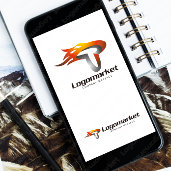 Tと炎とエネルギーのロゴ