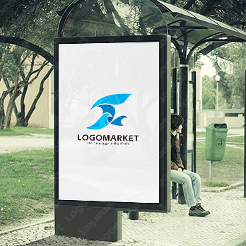 海と波と前進のロゴ