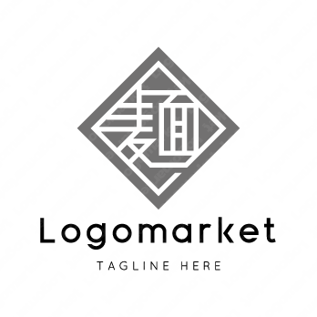 麺と家紋と文字紋のロゴ