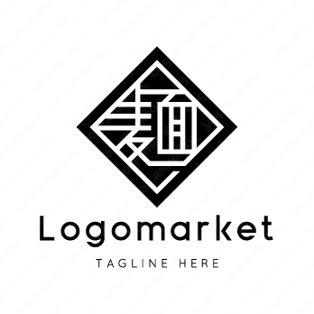 麺と家紋と文字紋のロゴ