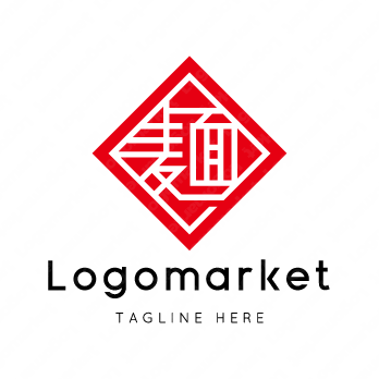 麺と家紋と文字紋のロゴ