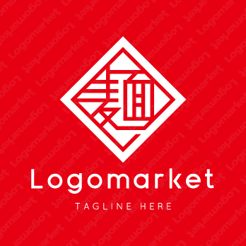 麺と家紋と文字紋のロゴ