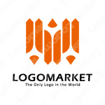 えんぴつと柱と家紋のロゴ