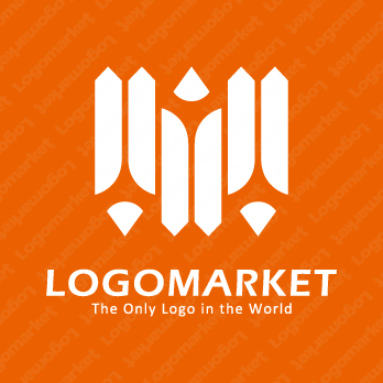 えんぴつと柱と家紋のロゴ