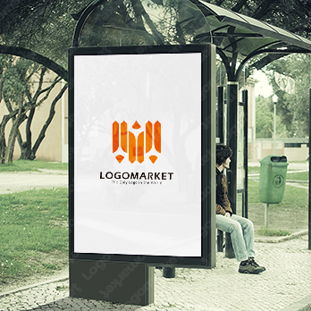 えんぴつと柱と家紋のロゴ