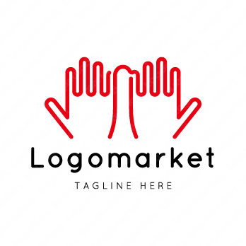 手と運命の赤い糸と人のロゴ