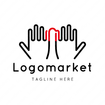 手と運命の赤い糸と人のロゴ