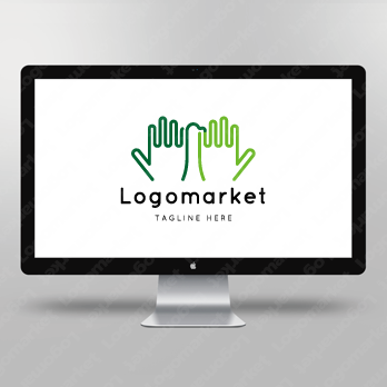 手と運命の赤い糸と人のロゴ