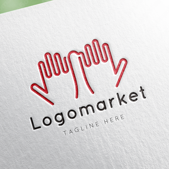 手と運命の赤い糸と人のロゴ