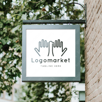 手と運命の赤い糸と人のロゴ