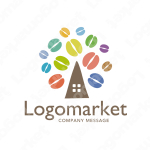 コーヒー豆と木とナチュラルのロゴ