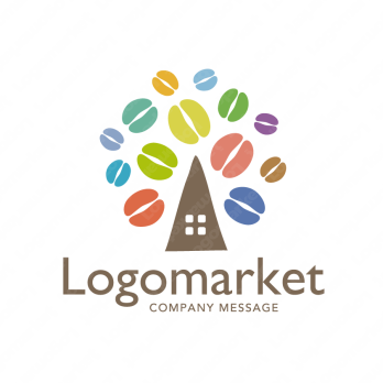 コーヒー豆と木とナチュラルのロゴ