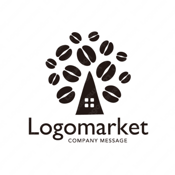 コーヒー豆と木とナチュラルのロゴ